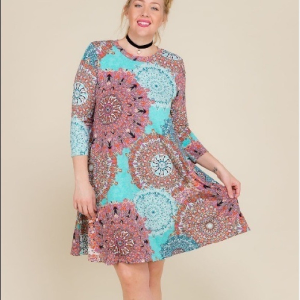 Turquoise Printed Bulgari Swing Tunic Dress